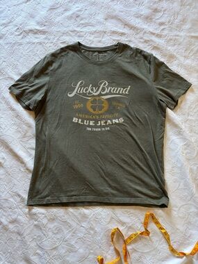Lucky Brand Olive Green Short-Sleeve Graphic Tee with Gold Print